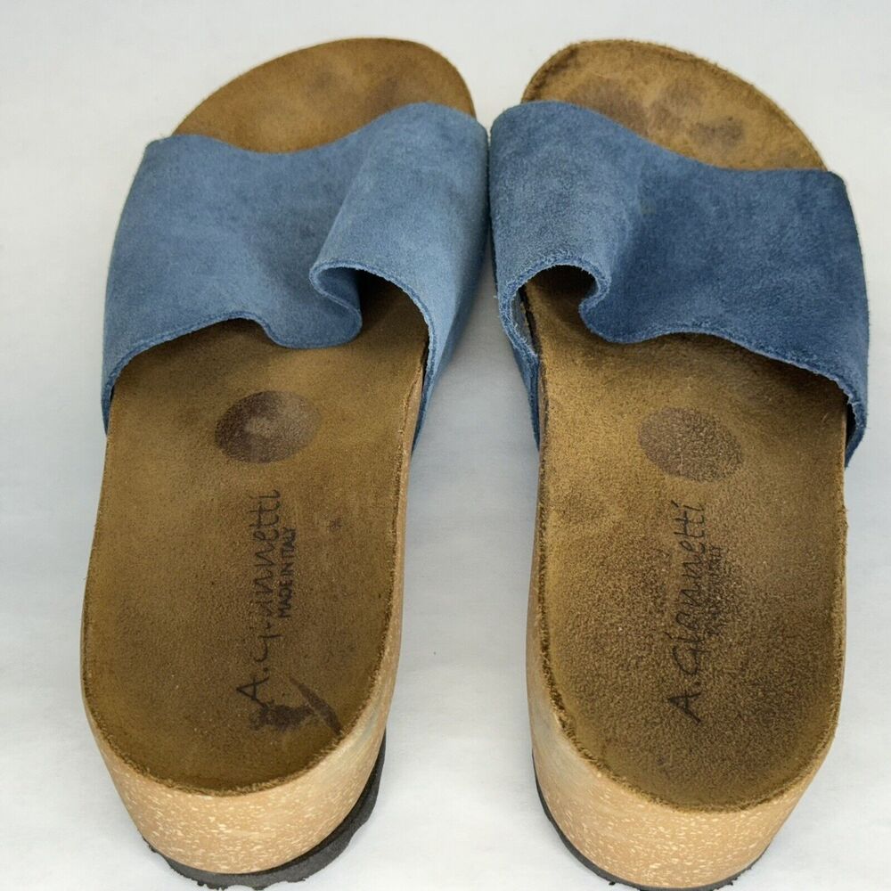 A. Giannetti Mirta Wedge Slip On Sandals Womens Size 6 Blue Suede Leather Italy‎ - Picture 11 of 11